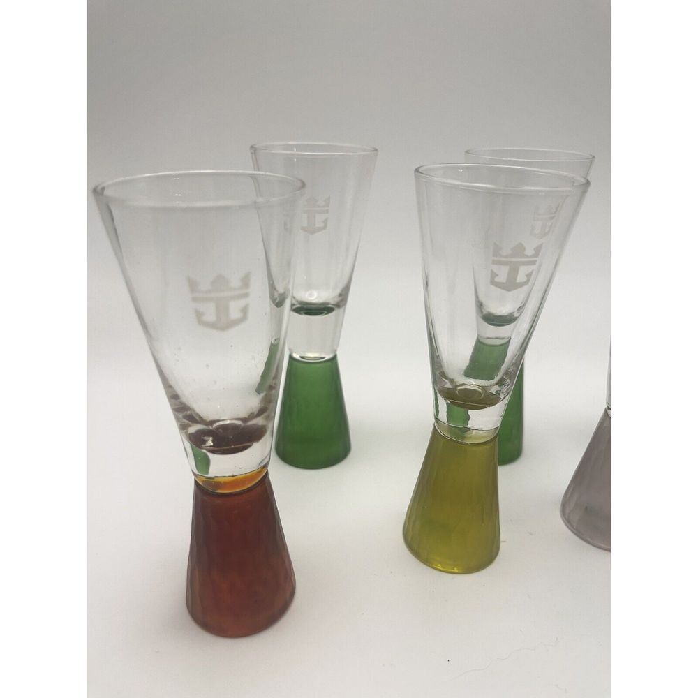 Royal Caribbean Vintage Shot Glasses Set (7) Assorted Frosted Base Colors 2 Oz - Picture 5 of 6